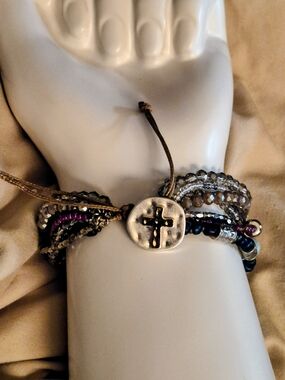 Multicolor Beaded Wrap Bracelet with Cross Accent